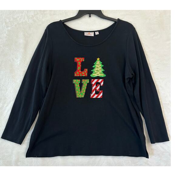 Quacker Factory Christmas Tunic Top 1X Love Classic Holiday - Picture 1 of 6